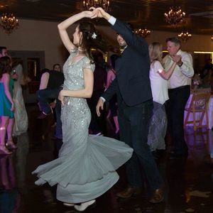 Adriana Papell Shortsleeve Beaded Gown- Silver/Blue - sz 2